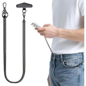 ROCONTRIP Anti-Theft Phone Lanyard Tether & Pants Chain Heavy-Duty Phone Strap With Metal Tether Tab Detachable Anti-Drop Lanyard for iPhone,Wallet,Key Great for Outdoor Hiking Cycling(Gunmetal Black)