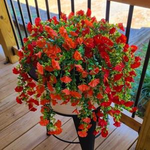 HSTEY 4pcs Artificial Morning Glory Vines, Hanging Flowers Fake Plants Outdoor with Eucalyptus Leaf for Home Garden Patio Yard Decor, UV Resistant