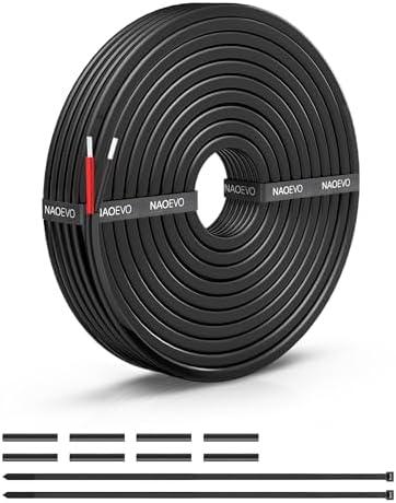 NAOEVO 16 Gauge Wire 2 Conductor Electrical Wire, 16 AWG Stranded PVC Cord, 12V Low Voltage/Tinned Copper/Flexible Cable for Automotive Wiring, Lamp Cord, Marine Cable (15FT)