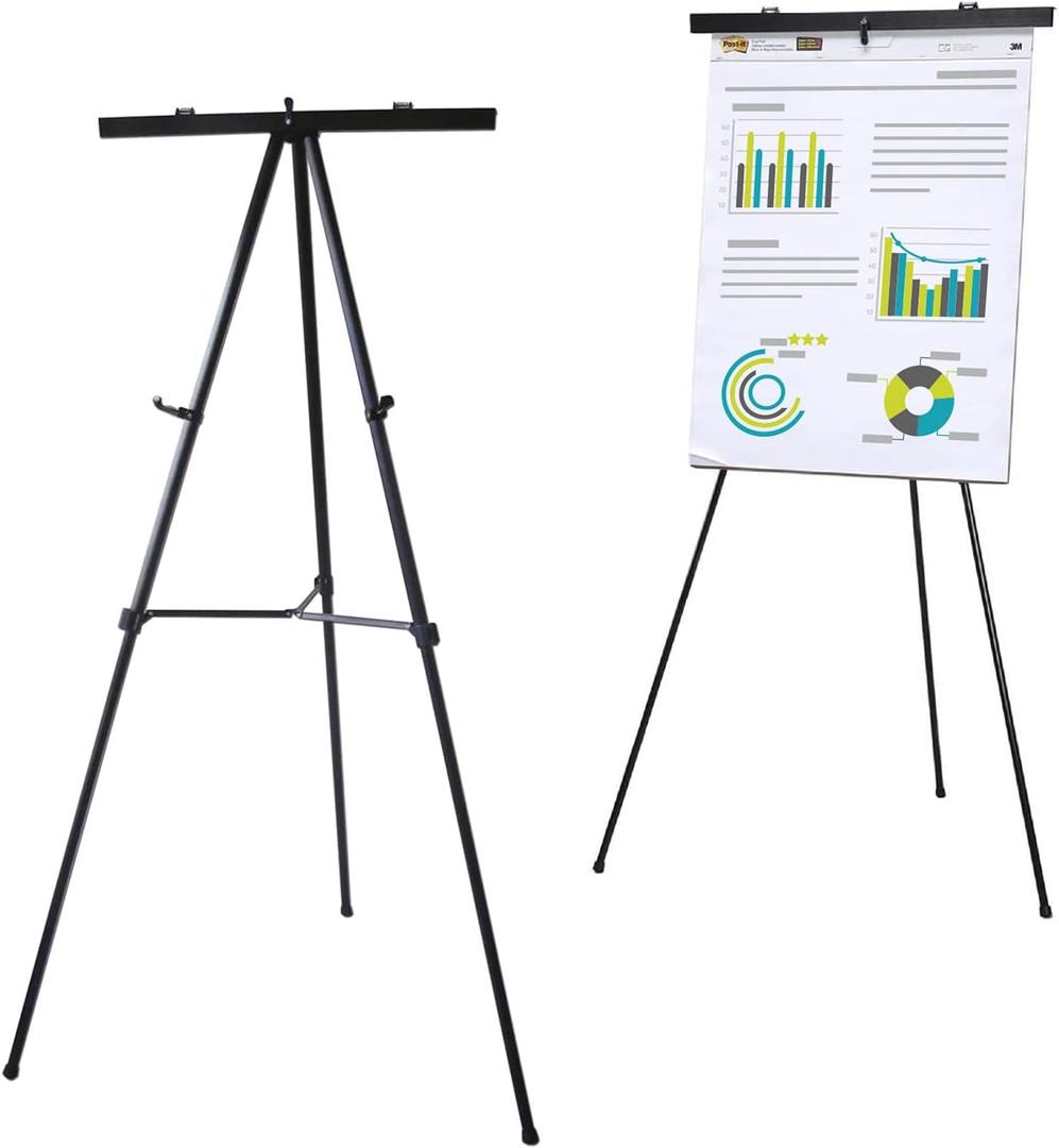 Audio-Visual Direct Lightweight Aluminum Flip-Chart Presentation Easel, Adjustable Height 37"-70", Black