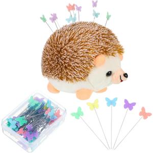 101 Pcs Hedgehog Sewing Pincushion Kit Pin Cushions for Sewing Cute Hedgehog Pincushion Butterfly Flat Head Straight Pins DIY Crafts Set Needle Cushions Holder for DIY Jewelry Decor