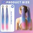2 PCS 26 Inch Hair Tinsel Ponytail, Blue Pink Gradient Braided Ponytail Hair Extension with Elastic Tie, Straight Sleek Wrap Around Hair Extensions, Glitter Tinsel Synthetic Ponytail Piece