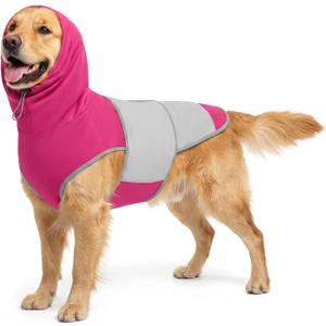 Dog Thunder Vest, Anxiety Relief Shirt with Noise-Reducing Hood, Calming Wrap, Gentle Compression Jacket for Thunder Storm, Fireworks Separation Stress, Fireworks,M, Pink