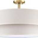 4 Light Semi Flush Mount Close to Ceiling Light Fixture,Cream Linen Fabric Shade Brushed Bronze Finish 20 inch for Bedroom,Living Room,Dining Room Hallway