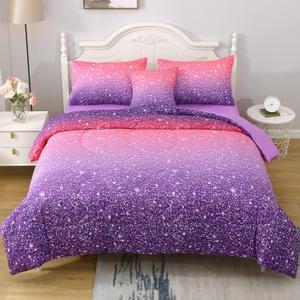 JQinHome Full Size Pink Purple Comforter Set, 6 Piece Bed in A Bag 3D Colorful Bedding Set for Girls Women(1 Comforter,2 Pillowcases,1 Flat Sheet,1 Fitted Sheet,1 Cushion Cover) (Full(6 pc))