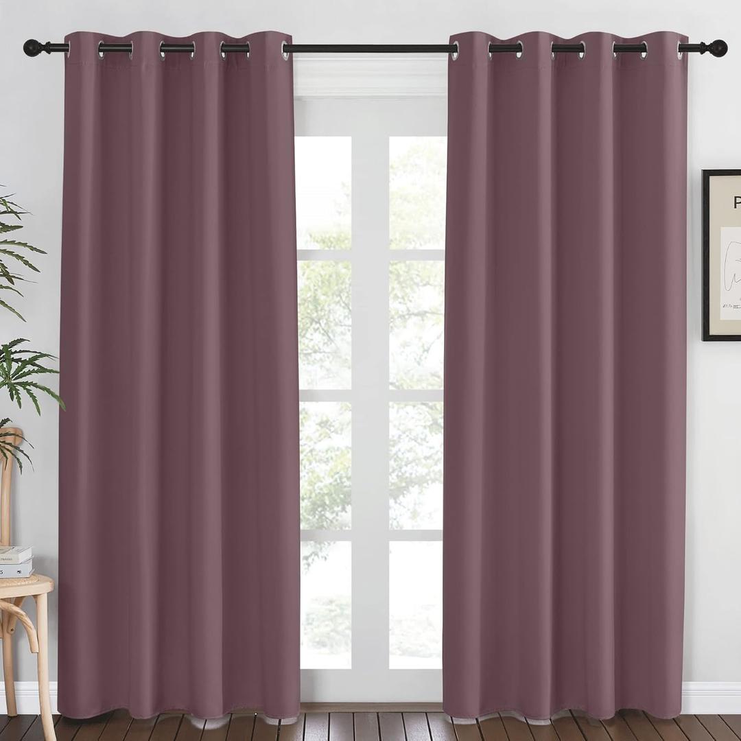 NICETOWN Blackout Dry Rose Curtain 84 inches Long for Bedroom - Thermal Insulated Grommet Room Darkening Window Treatment Sound Dampening Drape for Living Room (W52 x L84, 1 Panel)