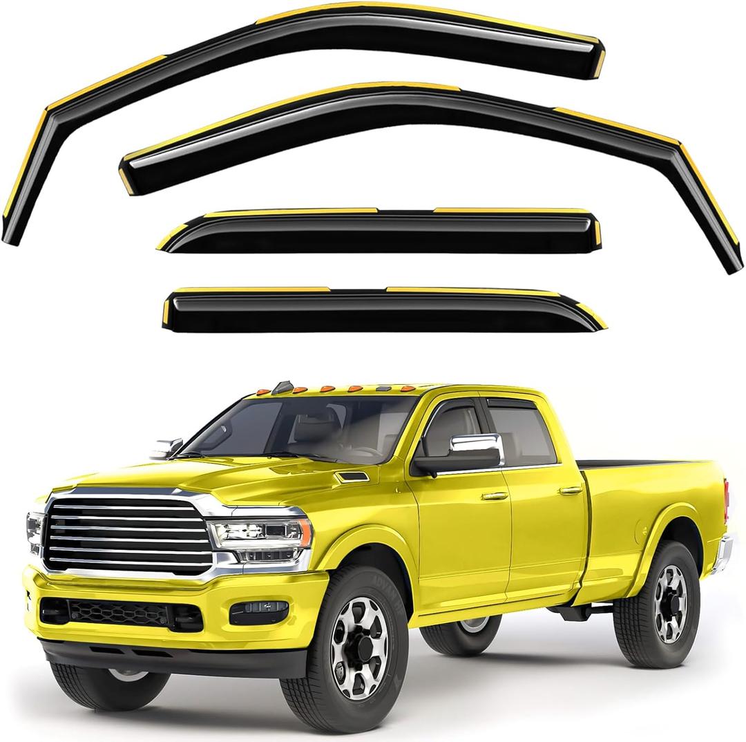 in-Channel Window Rain Guards Fit for Dodge RAM 2500 3500 2019 2020 2021 2022 2023 2024 2025 Crew Cab Extra Durable Window Deflectors Vent Shades Visors Exterior Car Accessories - 4 pcs