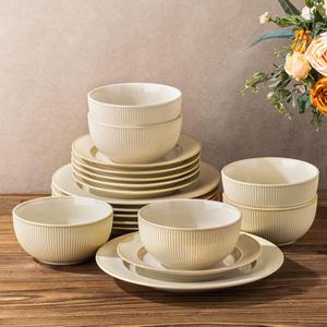 TheTerra Ceramic Dinnerware Set for 6, 18-Piece Plates and Bowls Set