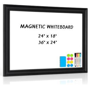 White Board for Wall, 24''x18'' Magnetic Dry Erase Board, Decorative Whiteboard with Black Wooden Frame, Hanging Writing Board for Home Office School Dorm