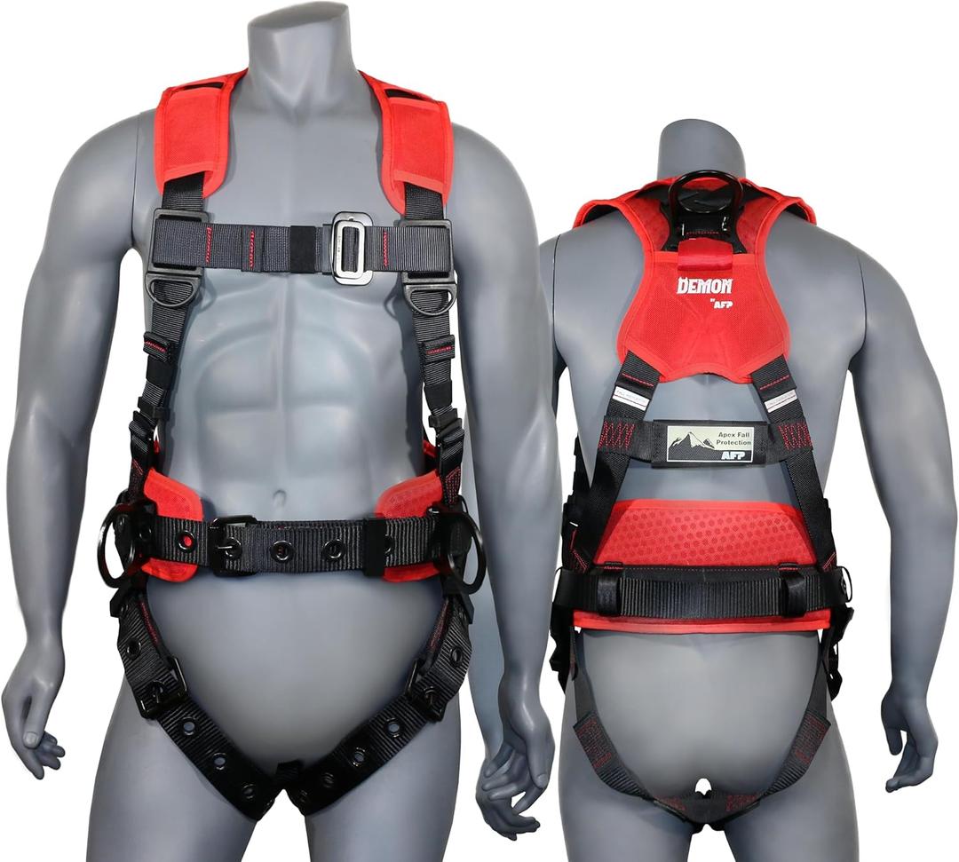 AFP Demon Comfortable Fall Protection Harness Kit  OSHA/ANSI PPE Full Body Safety Harness for Construction Work (XX-Large)