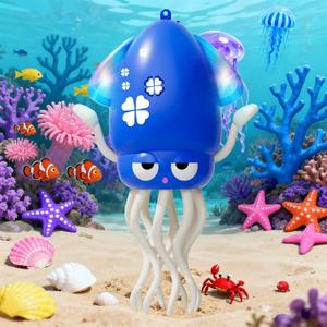 Crawling Dancing Octopus Toy for Kids Rechargeable Interactive Sensory Toy with LED Lights & Music, Fun Tummy Time Gift for Birthdays & Holidays (Blue)