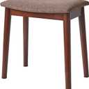 IBUYKE Saddle Cushion Vanity Stool Chair, Foot Rest Stool with Solid Wood Legs, Modern Vanity Bench Ottoman for Piano, Upholstered Seat for Bedroom, Entryway, Walnut Legs&Brown Linen WBD007HC