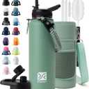 Insulated Water Bottle | Thickened Stainless Steel Vacuum Metal | Portable Sports Water Jug for Gym and Hiking with Straw, Carrier Bag, Handle Strap | BPA-Free 40 oz (Verdant)