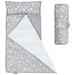 Moonsea Toddler Nap Mat with Pillow and Fleece Minky Blanket Grey, Lightweight and Soft Perfect for Toddlers Preschool, Daycare, Travel Sleeping Bag for Girls, 21" x 50" Fit on a Standard Cot