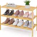 Smiry Bamboo Shoe Rack 3-Tier, Stackable Wooden Shoe Organizer for Entryway & Closet, Free Standing Wood Shoe Storage Shelf for Front Door & Small Spaces, Natural, 3 Tier-Regular