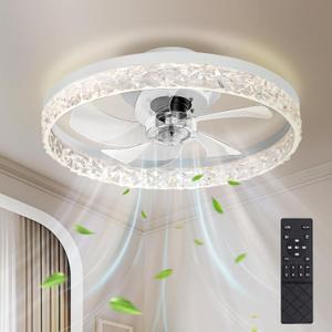 Brightown Low Profile Ceiling Fans with Lights and Remote, 20 Inches 6 Speeds Flush Mount Ceiling Fan with Light Stepless Dimming LED, App & Remote Control Wall Remote Control Panel, Quiet DC Motor (White)