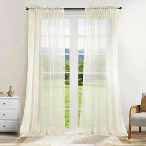 Dreaming Casa Solid Sheer Curtains 96 Inches Long Ivory Rod Pocket Voile Draperies for Bedroom Living Room, 2 Panels, Each 52" W x 96" L