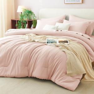 CozyLux Full Size Comforter Set Blush Pink, 7 Pieces Bed in a Bag Full Comforter Set with Sheets, Bedding Set with Down Alternative Comforter, Fitted Sheets, Flat Sheets, Pillow Shams and Pillowcases