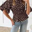 Cicy Bell Womens Polka Dots Peplum Tops Summer Puff Short Sleeve Round Neck Blouses Trendy Casual Shirts (Brown) S