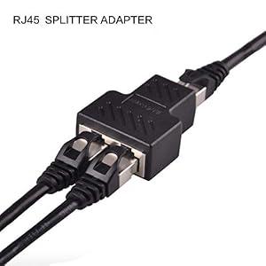RJ45 Splitter Connector, Aoiutrn Dual LAN Ethernet Socket USB 1 to 2 Female Network Adapter Compatible with Cat5, Cat5e, Cat6, Cat7