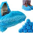 Premium Disposable Boot & Shoe Covers Booties | 100 Pack | Durable, Non-Slip, Non-Toxic, Water Resistant, Recyclable Protectors for Indoor & Outdoor | Large Size Fits Most Shoes (Blue)