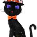 3.5FT Black Cat Halloween Decor, Flashing Eyes Scary Halloween Cat Decor with Witch Hat, Light-Up Black Cat with 125 LED for Outdoor Indoor Yard Porch Lawn Garden