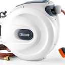 Bltezeit Retractable Garden Hose Reel, 1/2'' x 65ft Hose Reel Wall-Mount with 10-Function Spray Nozzle, Any Length Lock | 180 Swivel | Automatic Slow Rewind | Heavy Duty (White)