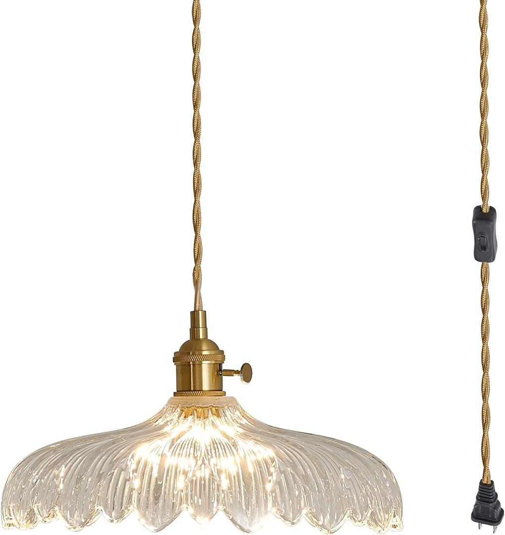 Plug in Pendant Light, Clear Glass Shade Hanging Light, Industrial Pendant Light for Entryway, Dinning Room Lighting Fixture, Bedroom, Kitchen Island (295mm plug in)