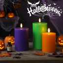 3 Pcs Flameless Candles Battery Operated Wax LED Flickering Flameless Pillar Candles with Remote for Halloween Christmas Home Wedding Autumn Decor(Orange,Purple,Green)