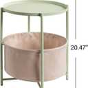 danpinera Round Side Table with Fabric Storage Basket, Metal Side Table Small Bedside Nightstand with Removable Tray Top for Living Room, Bedroom, Nursery, Laundry, Light Green, round, 17.71-inch diameter