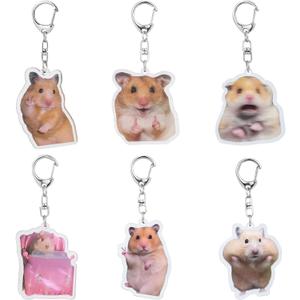 3 x 6 Pcs Cute Animal Keychain Set Cute Hamster Meme Keychains - Funny Hamster Ornaments for Bags/Purse Accessories, Kawaii Charm Funny Keychain (Animal-Themed Keychains)
