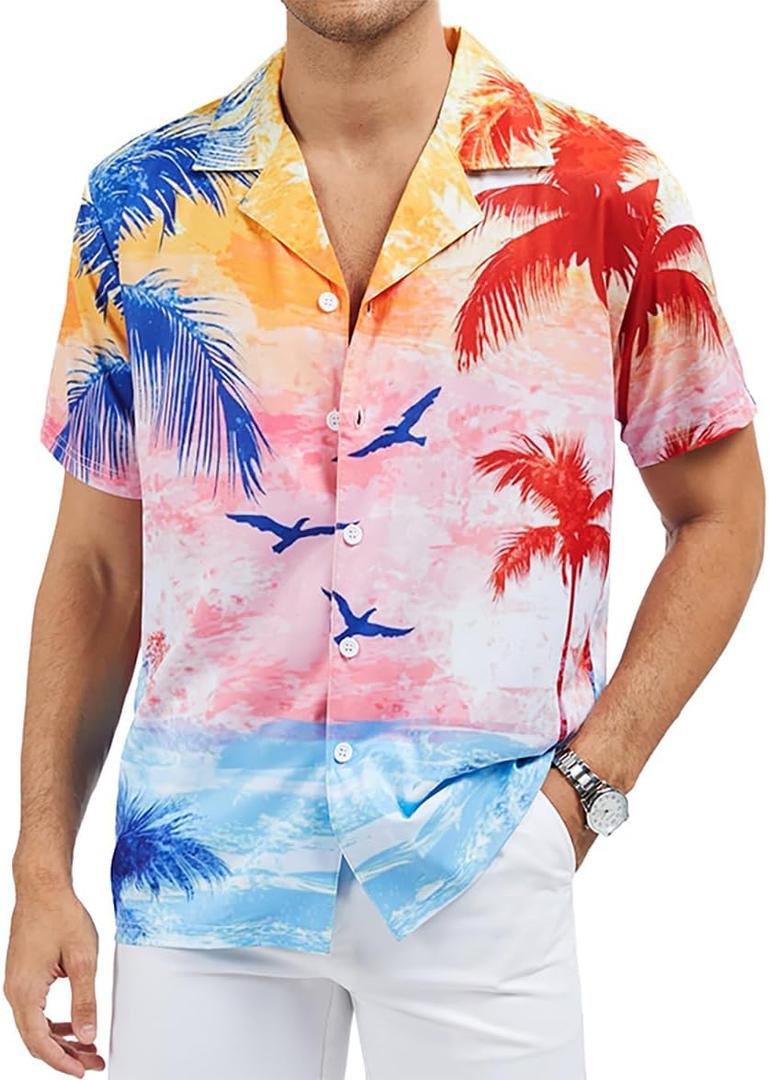 Hawaiian Shirt for Men Short Sleeve Floral Palm Button Down Tropical Vacation Beach Shirt (S)
