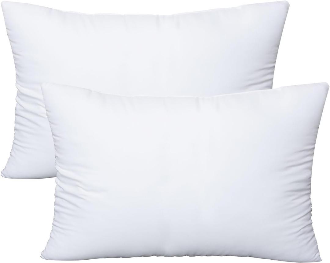 OKBA Throw Pillows Insert Set of 2, with 100% Cotton Cover, Bed and Couch - Indoor Hotel Decorative Pillows, 12x20 in White Pillows Inserts OKBA Throw Pillows Insert Set of 2, with 100% Cotton Cover, Bed and Couch - Indoor Hotel Decorative Pillows, 12x20 in White Pillows Inserts
