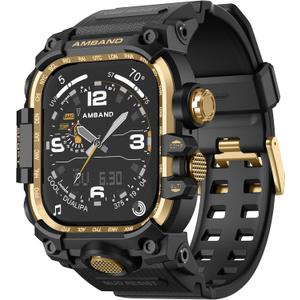 amBand for Apple Watch SE 2nd/SE/6/5/4 44mm Bands Case, M3 Stylish Wristband Transform iWatch into Rugged High-End Watch Look Ideal Gift for Husband Boyfriend Dad Brother Son - Black Gold