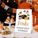 2 x Halloween Baby Shower Tabletop Sign, Drinks Please Help Yourself, Include One 811 Sign with holder, A Little Boo Gender Reveal Party Decoration Supplies - FJ17