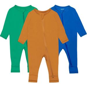 GUISBY Baby Pajamas with Mitten Cuffs - 2Pcs Girls Boys 2 Way Zipper Long Sleeve Rayon Sleepers, 0-3 Months