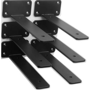 6 Pack - 8 Inch Black Hidden L Shelf Bracket (1/5 Inch Thicked) Iron Floating Shelf Brackets Rustic Industrial Metal Brackets for Shelf Support