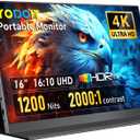 Yodoit 4K Portable Monitor, 16" 38402400 UHD IPS Travel Screen 1200nit Sunlight-Readable with 145% sRGB, 2000:1 Contrast for Photo Editing Outdoor Work Compatible with Laptop PC Mac PS5 Black