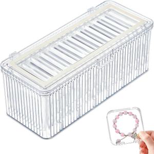 Acrylic Bracelet Jewelry Storage Box with 12 Portable Anti Tarnish Organizers for Earrings/ring/necklace (Cream Border) (White)