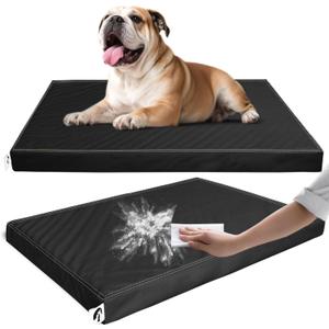 Waterproof Leather Dog Bed Crate Mat, Durable Pet Mattress for Medium Dogs, Wipeable Easy to Clean Black Vinyl Pad (28"L x 19"W x 3"Th)