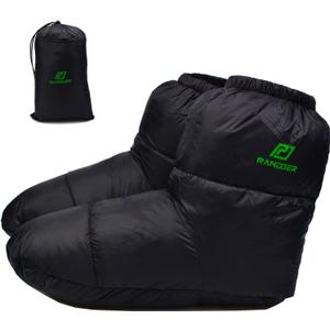 Down Booties Warm Socks for Men & Women - Ultralight Sleeping Sock for Camp, Backpacking - Soft & Cozy Camping Sleeping Bag Tent Down Slippers Foot Warmer (Large, Black)