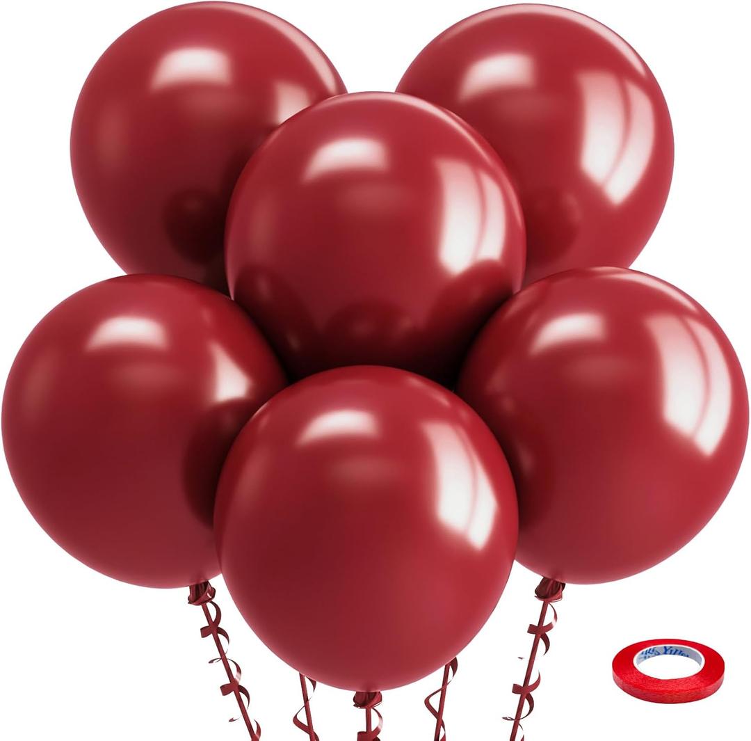 Bezente Burgundy Balloons 18 Inch - 30 Pack Large Thick Dark Ruby Balloons Big Round Retro Wine Red Maroon Latex Balloons for Thanksgiving New Years Casino Themed Cherry Party Decorations