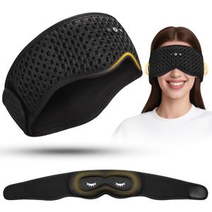 Bluetooth Sleep Mask HF016 Sleep Headphones with Detachable & Washable 3D Contoured Eye Mask, Integrated Adjustable Hook-and-Loop Eye Masks for Sleep, Perfect for Men/Women/Teens Sleep Gifts (Black)