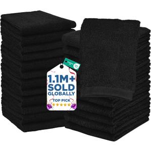 DAN RIVER 24 Pack Wash Cloths for Showering [12x12] - 100% Cotton Washcloths Premium Quality Flannel Face Cloths for Bathroom, Highly Absorbent and Soft Feel Wash Clothes, Black