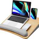 HUANUO Lap Laptop Desk - Portable Lap Desk with Pillow Cushion, Fits up to 15.6 inch Laptop, with Anti-Slip Strip & Storage Function for Home Office Students Use as Computer Laptop Stand - Light Wood (Medium, Light Brown Woodgrain)