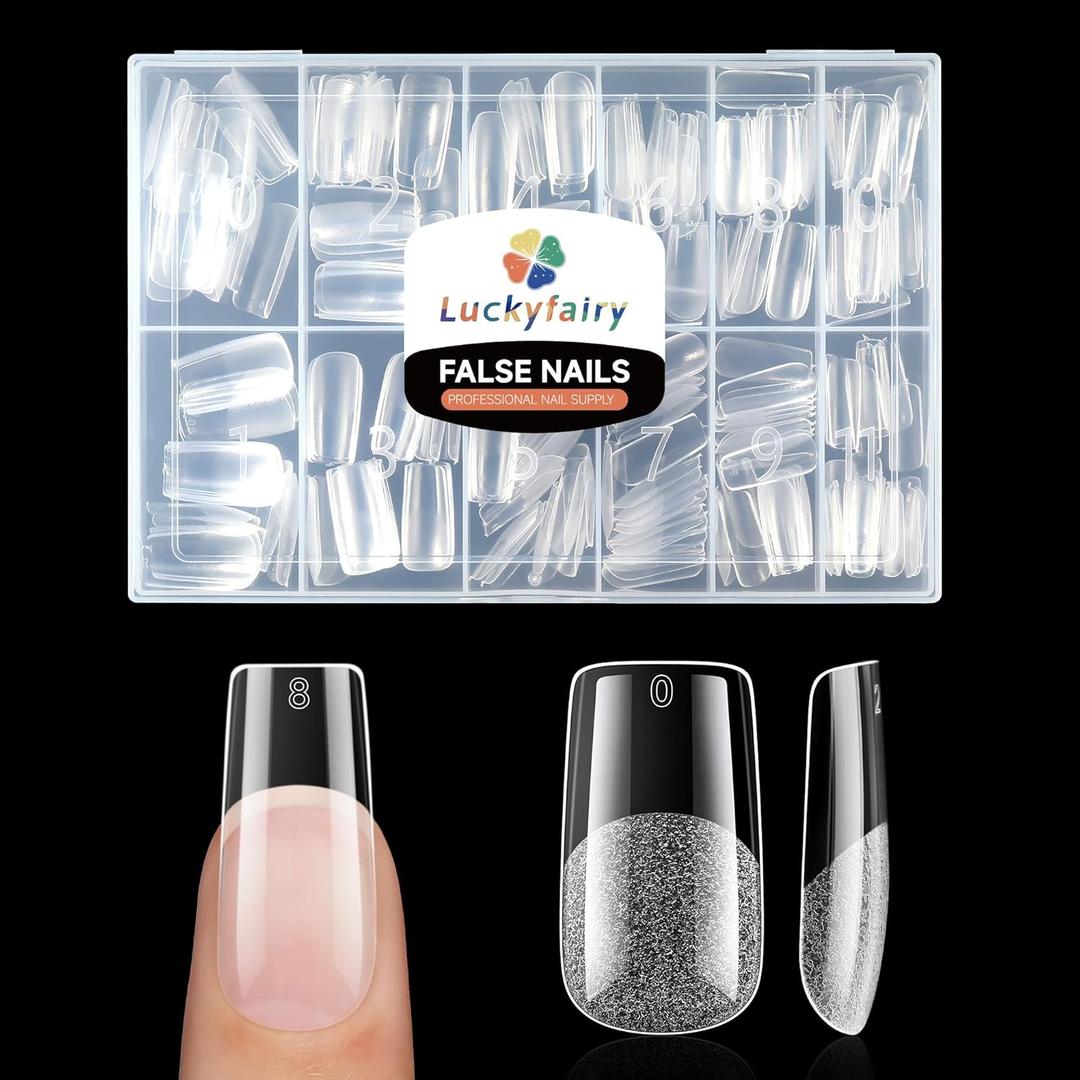 Medium Square Nail Tips, 240pcs Soft Gel Pre-Shaped Acrylic Fake Nails, Half Matte Full Cover Clear Gelly Press on Flase Nail Tips for Extension Nail Manicure Home DIY 12 Sizes Gelly Tips