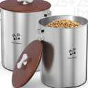 2PK 1.6L+2.5L Stainless Steel Dog Food Storage Container with Airtight Wooden Lid & Ceramic Bone Handle, Large Metal Dog Food Bin for Dogs & Cats, Keep Fresh, Easy to Clean