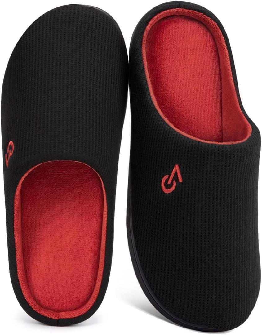 VeraCosy Men's Two-Tone Memory Foam House Slippers Indoor Outdoor Durable Rubber Sole, Size 10.5