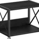 Giikin Desktop Printer Stand with 2 Tier Wood Storage Shelves, Multi-Purpose Desk Organizer for Fax Machine, Scanner, Files, Books, Rustic Brown Printer Shelf with Adjustable Anti-Skid Feet (Black)