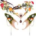 MOSTORY Renaissance Mushroom Accessory Set - Fairy Mushroom Crown and Forest Elf Ears with Non-Pierced Earrings Set for Renaissance Woodland Outfit Renfaire Accessory Women Halloween Fantasy Cosplay
